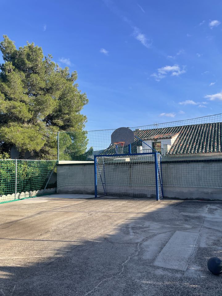 Pista con canasta de baloncesto